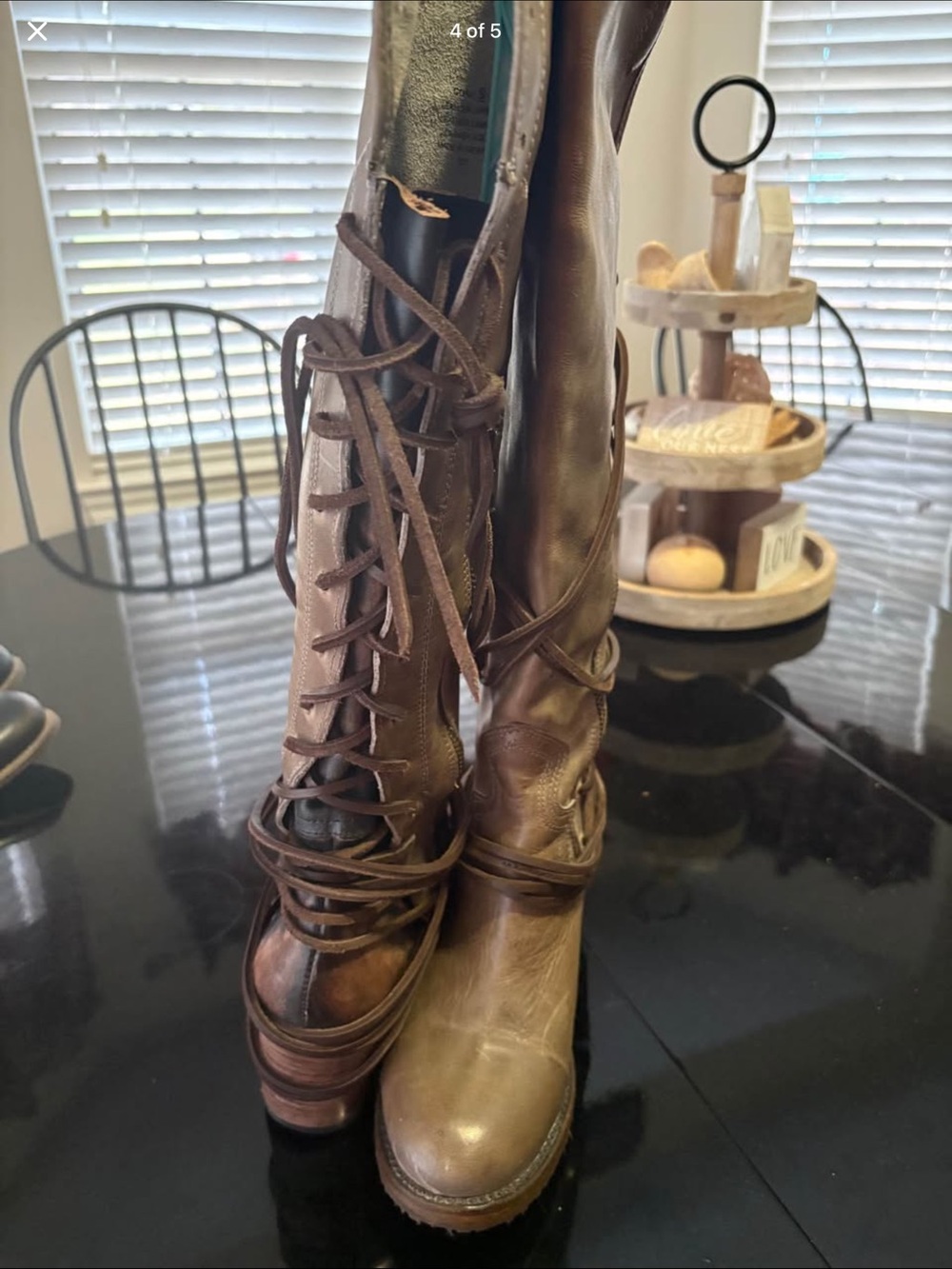 freebird Brown Lace-Up Over-the-Knee Women's Boots Freebird “Coal” - Picture 3 of 4